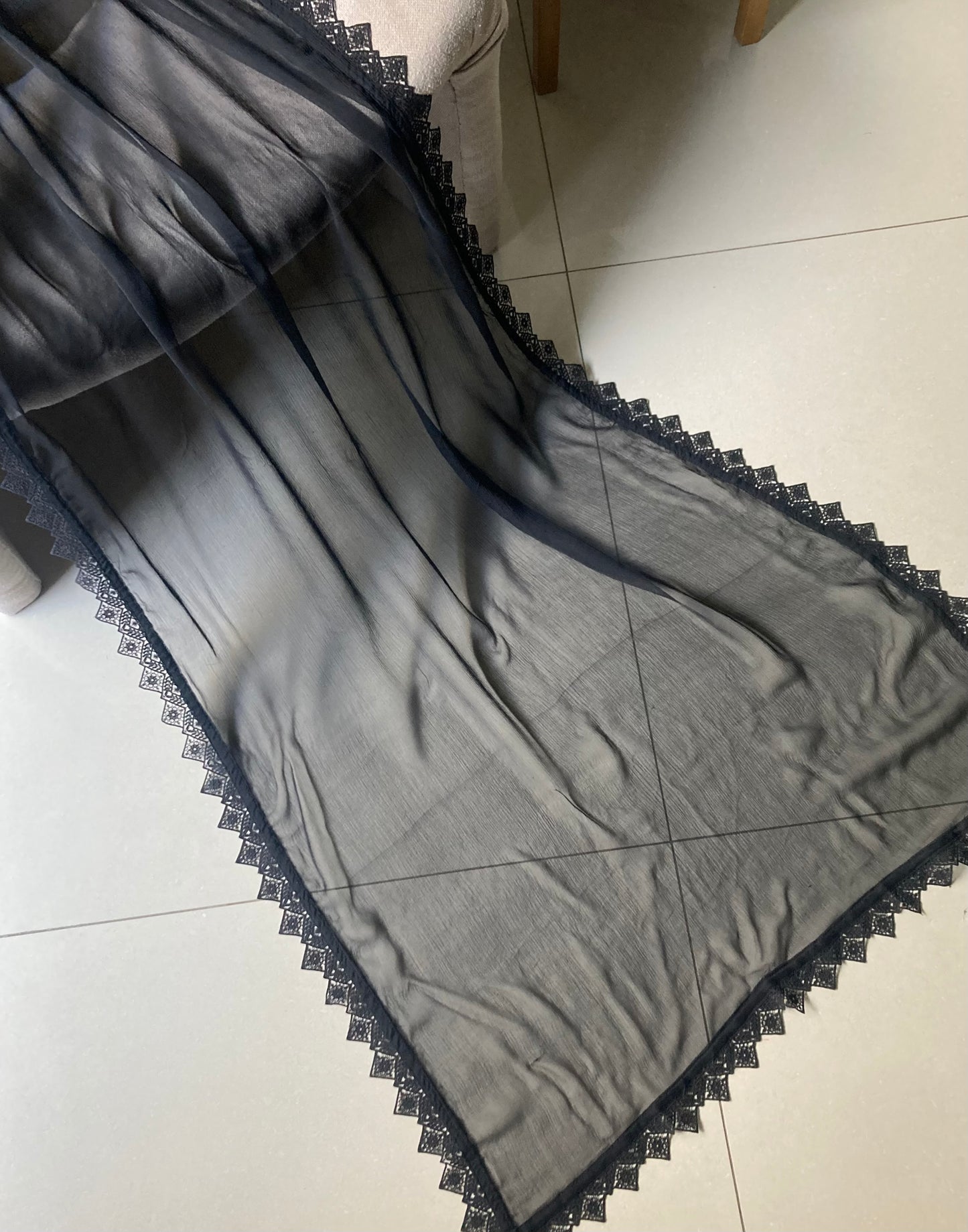Chiffon Dupatta - Black - D#7