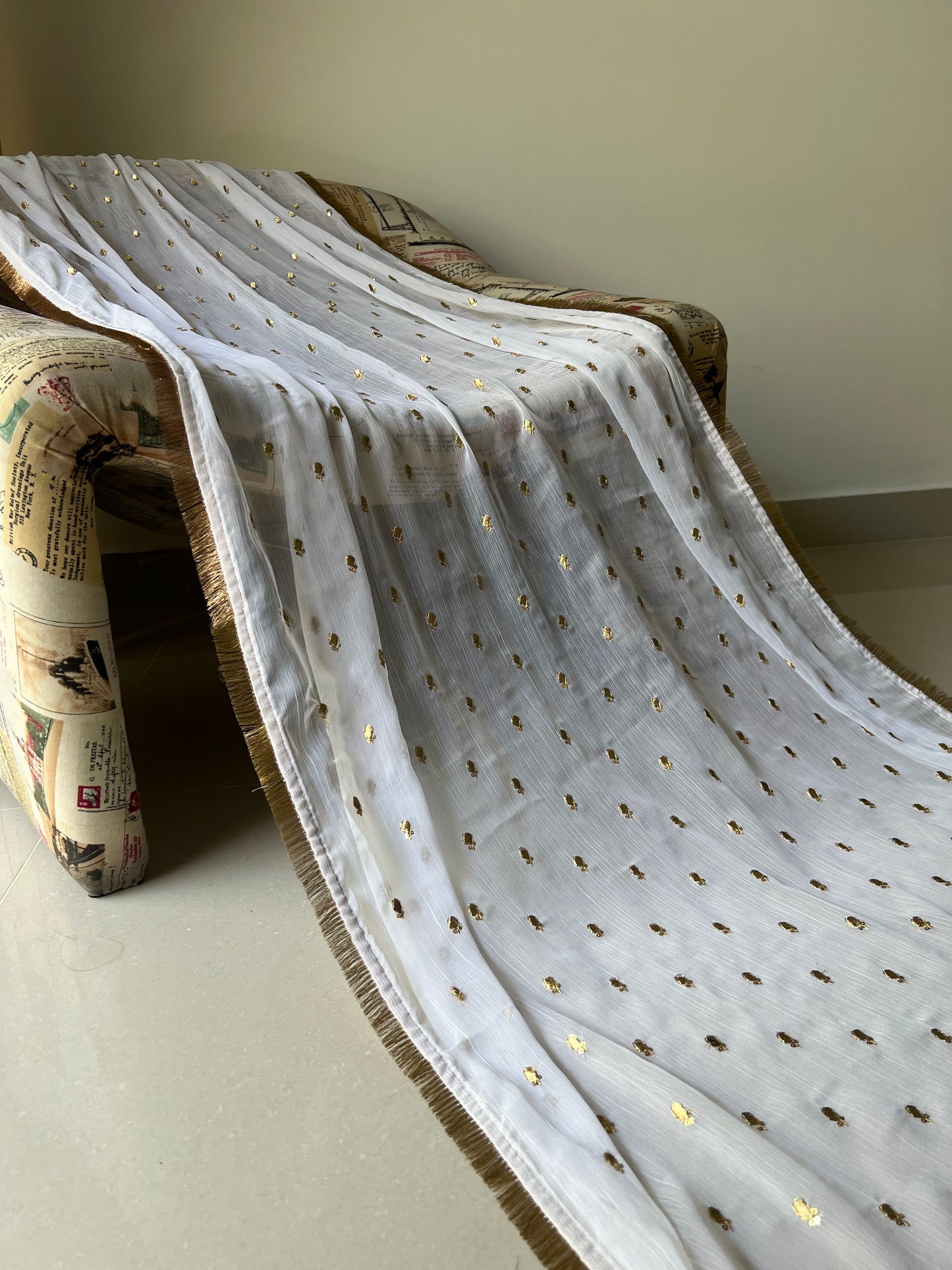 Embroidered Chiffon Dupatta - Golden