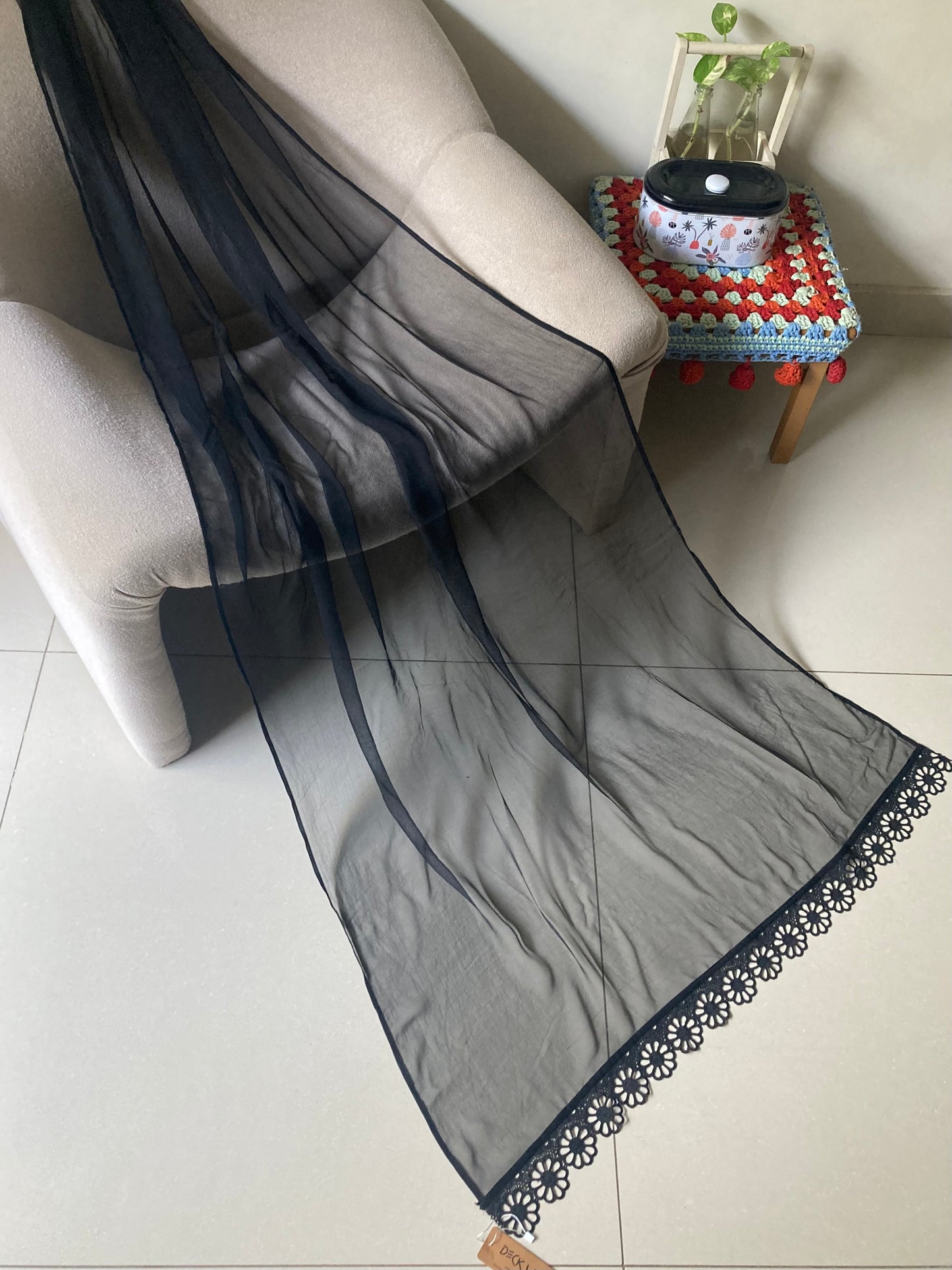 Chiffon Dupatta - Black - D#1