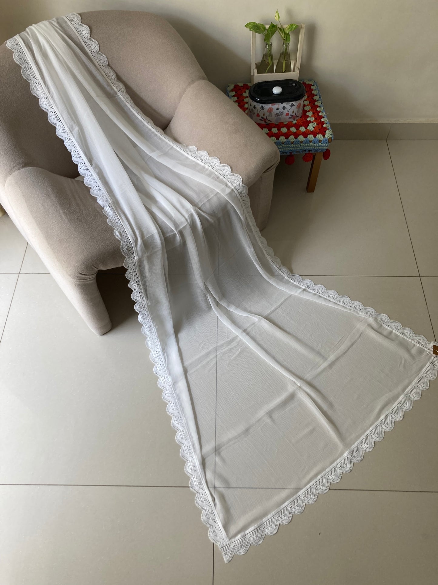 Chiffon Dupatta - White - D#2