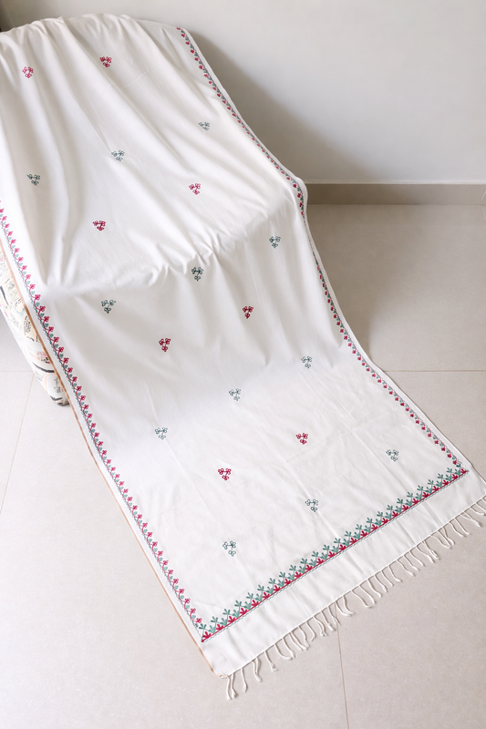 Embroidered Cotton Dupatta - White