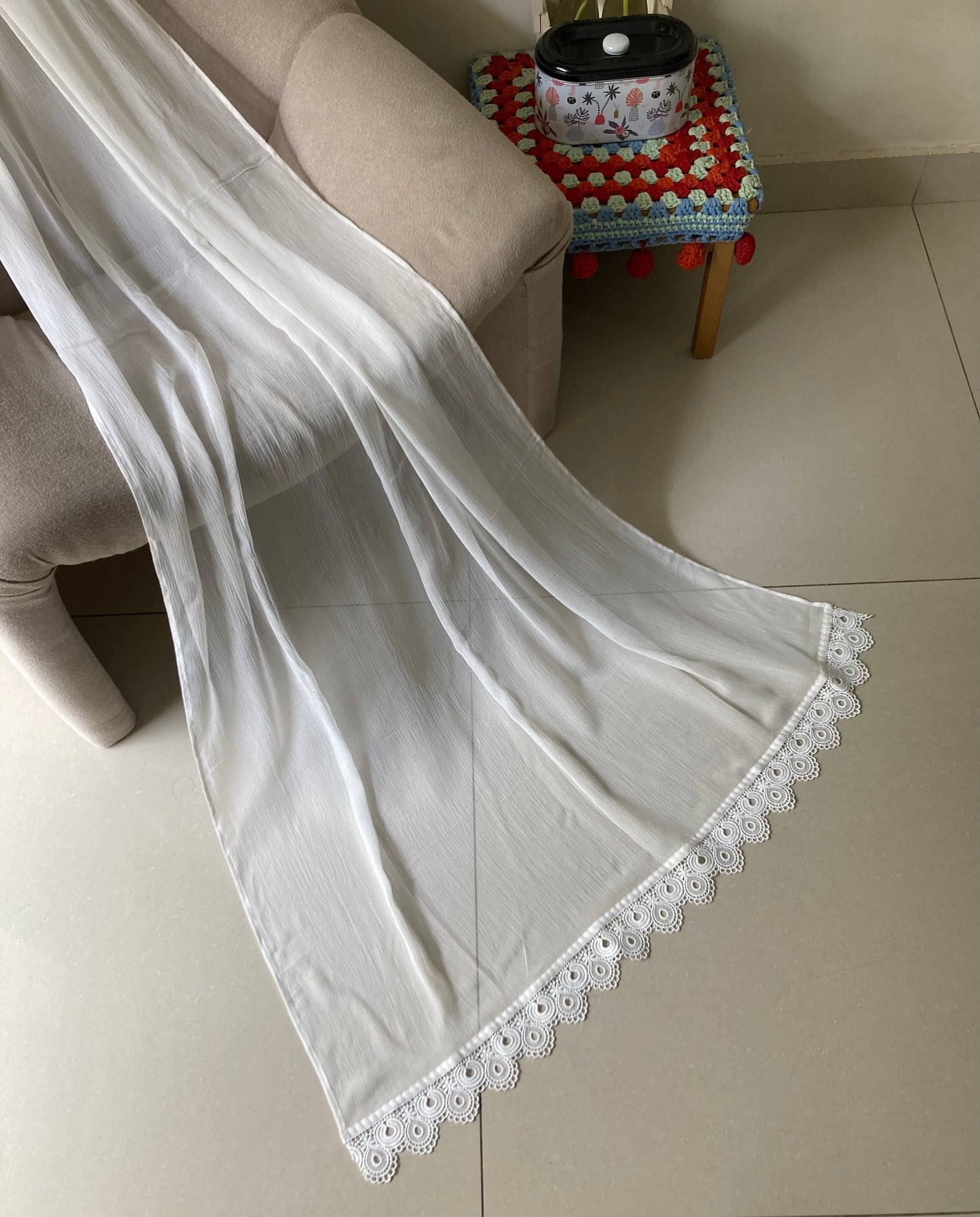 Chiffon Dupatta - White - D#4