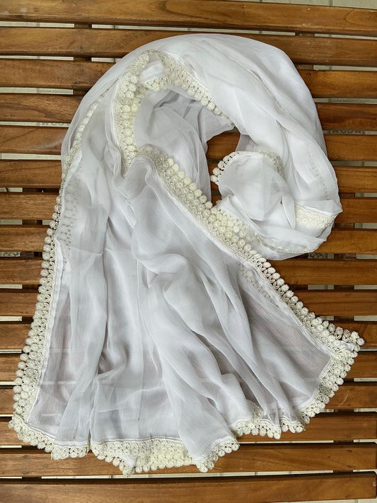 Chiffon Dupatta - White - D#28