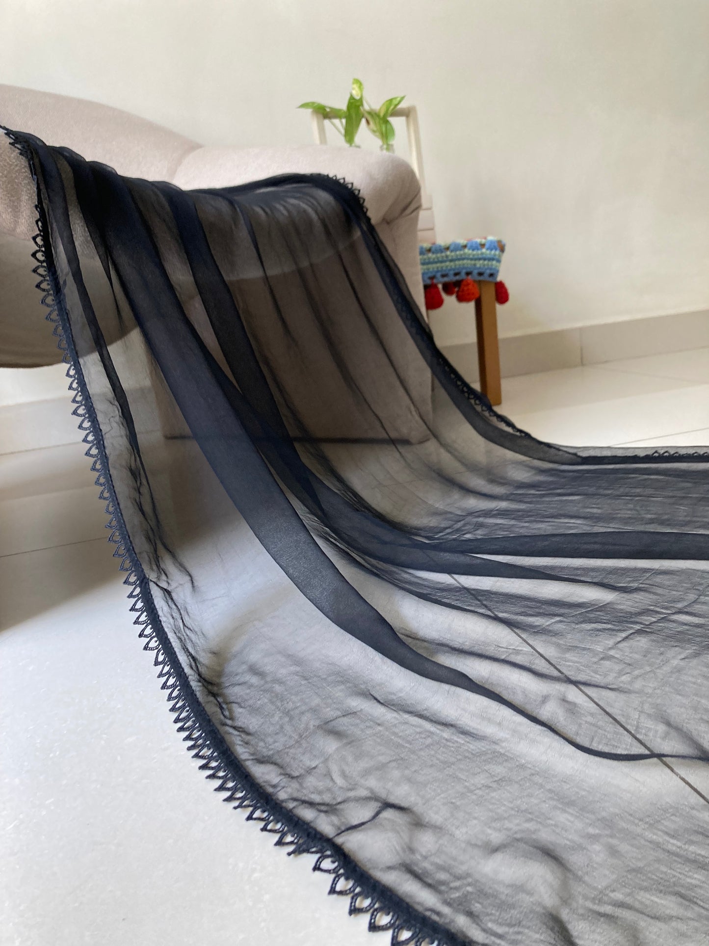 Chiffon Dupatta - Black - D#4