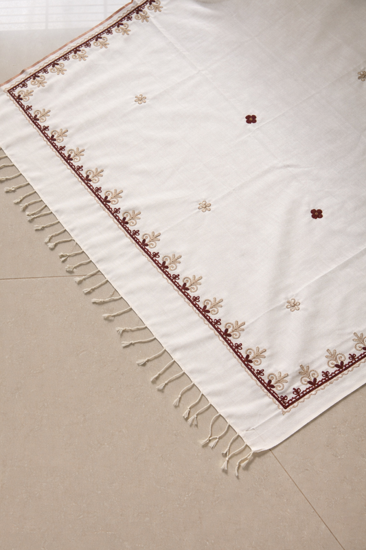 Embroidered Cotton Dupatta - White