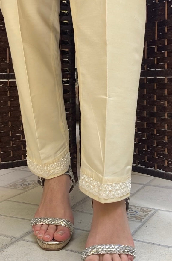 Pearl Trousers - Cotton Silk - Beige