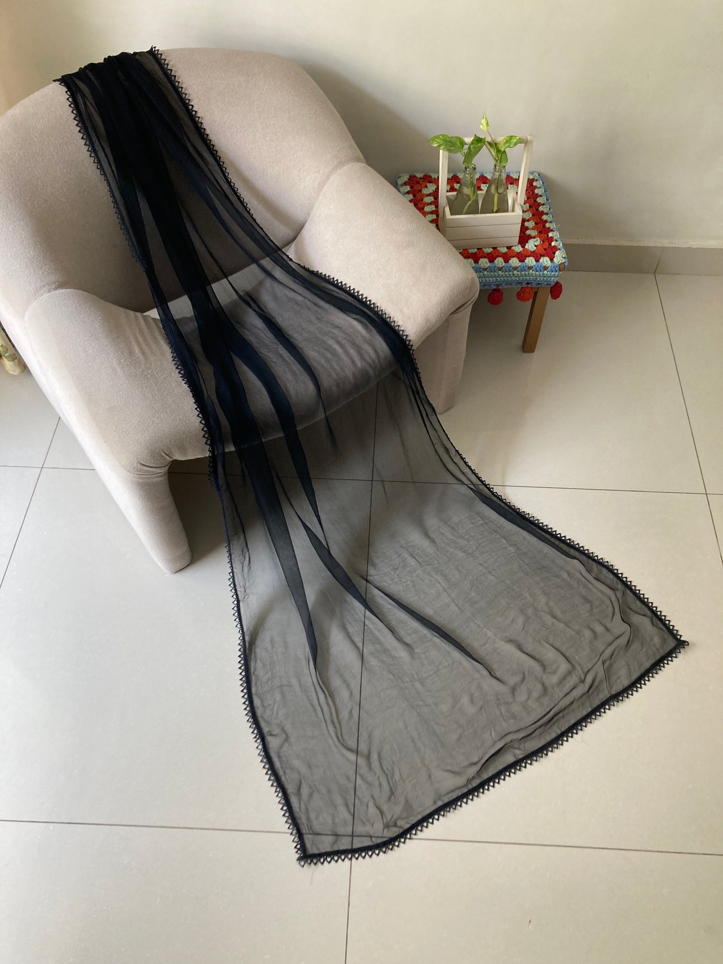 Chiffon Dupatta - Black - D#4