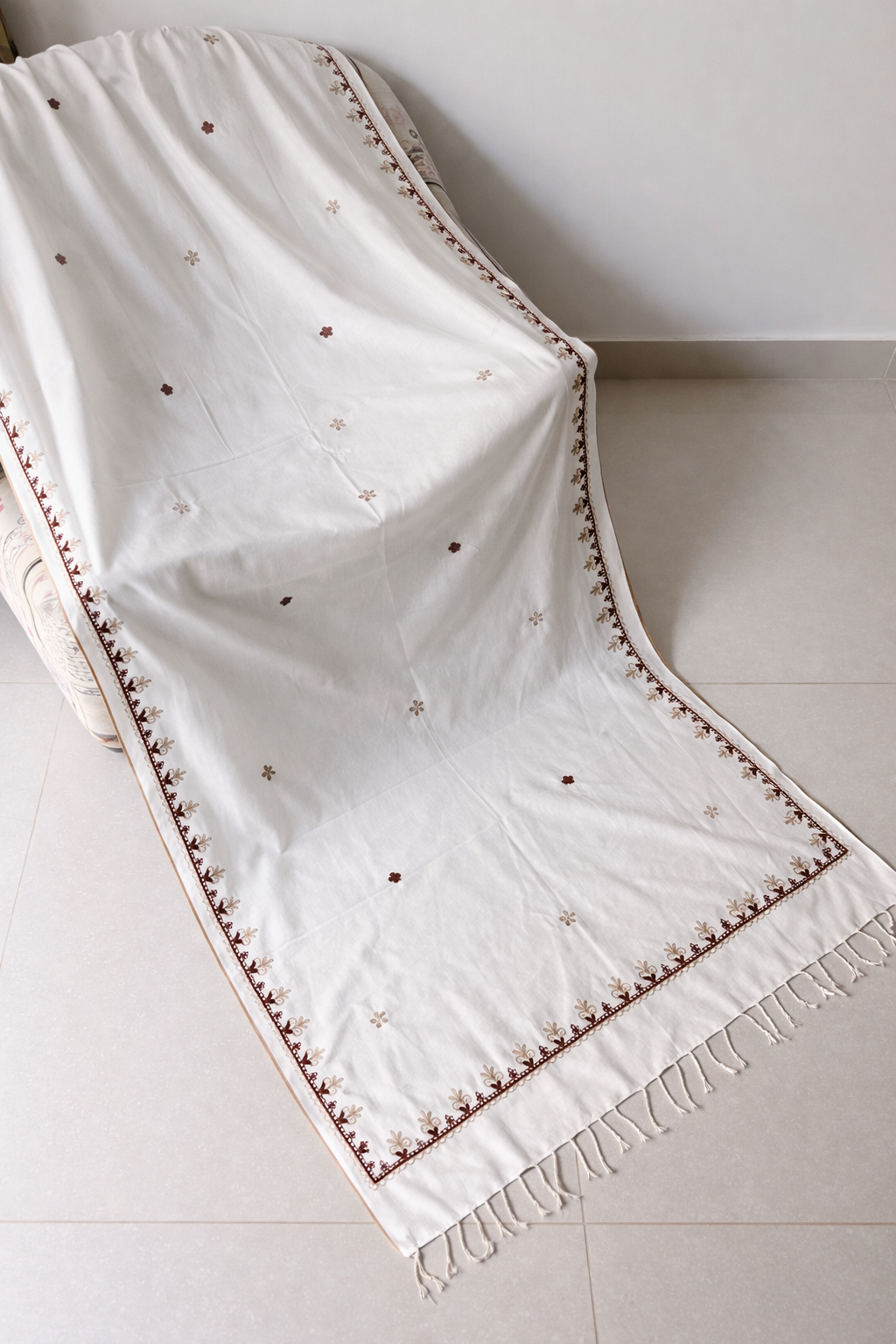 Embroidered Cotton Dupatta - White
