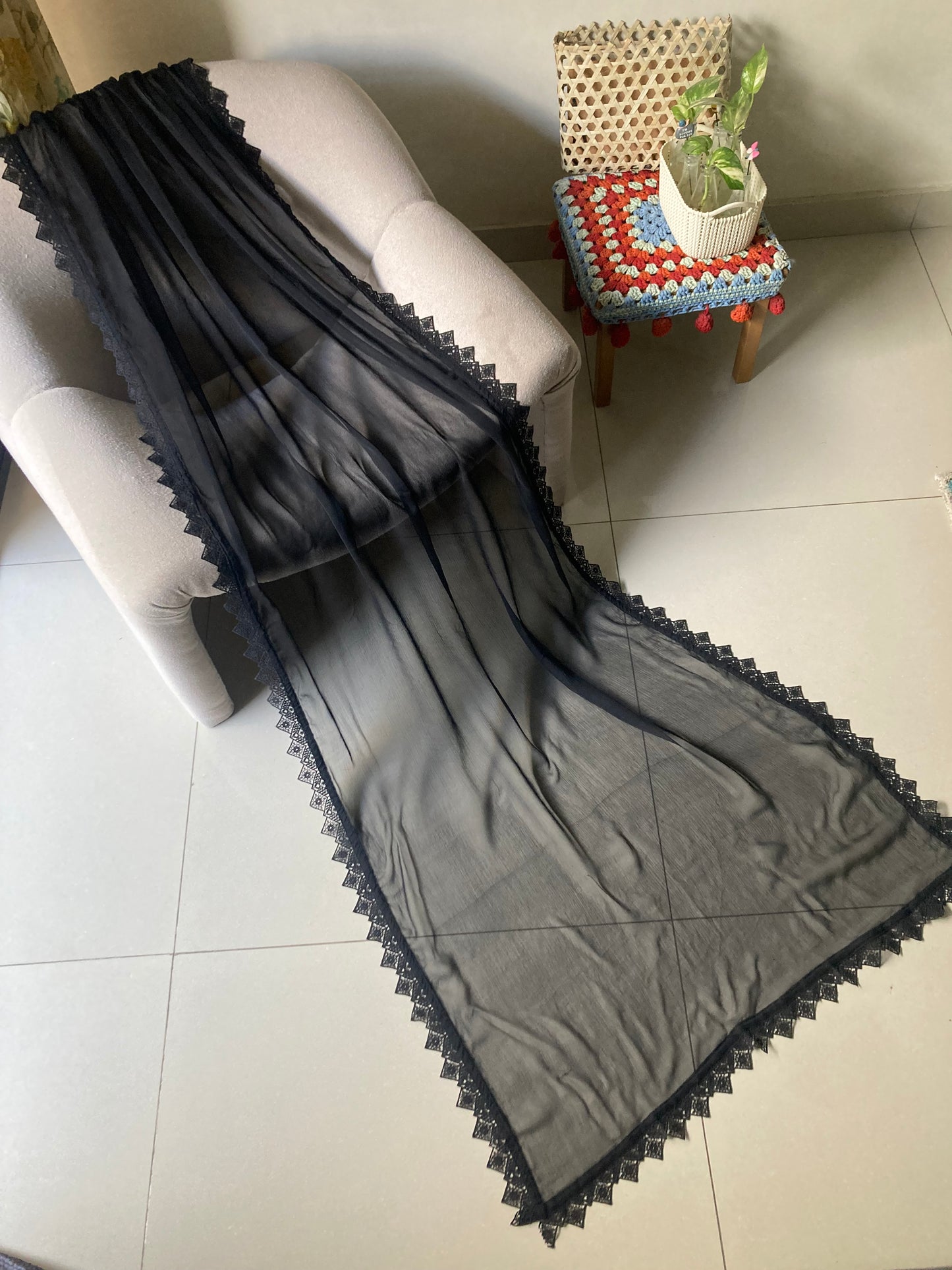 Chiffon Dupatta - Black - D#7