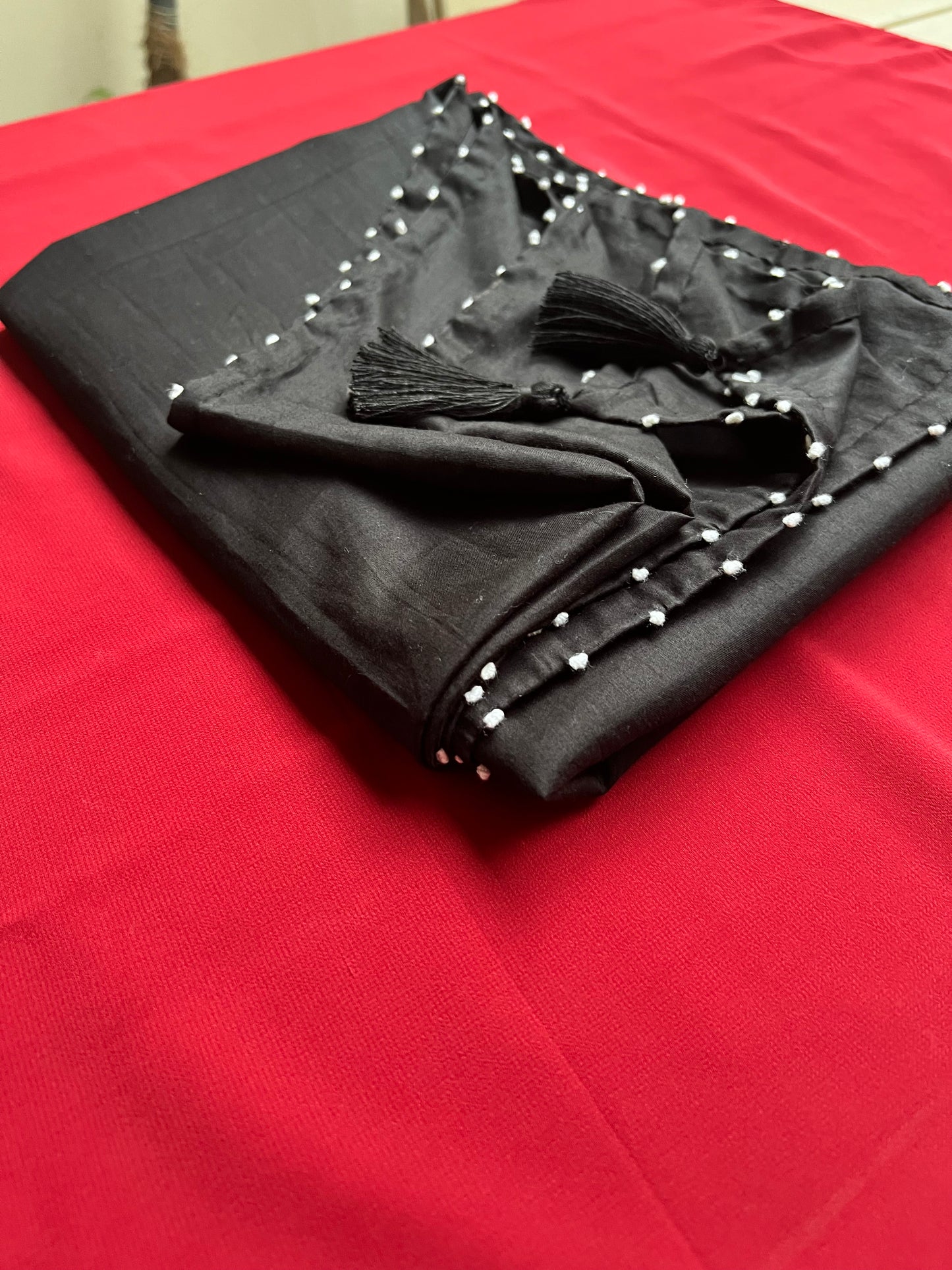 Pure Cotton Moti Taanka Dupatta - Black