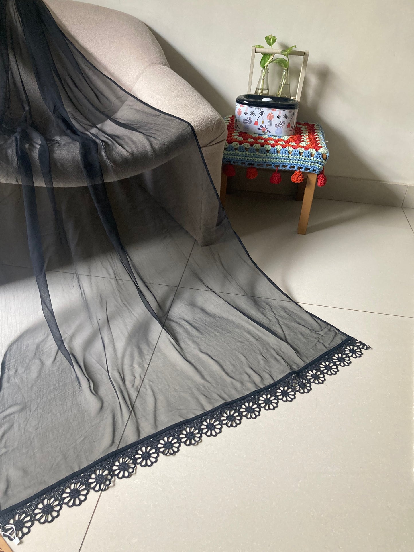 Chiffon Dupatta - Black - D#1