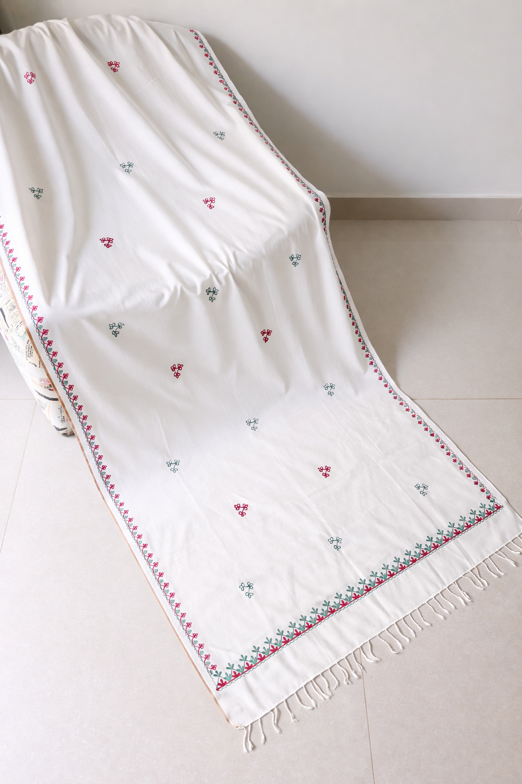Embroidered Cotton Dupatta - White