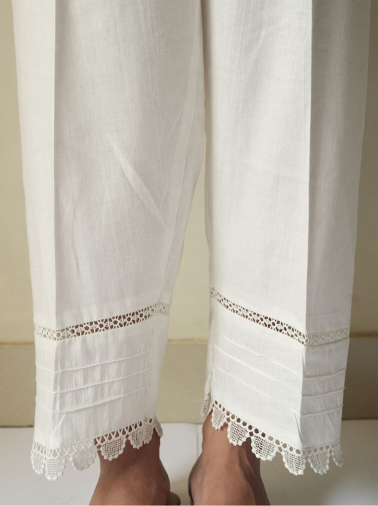 Mesh Lace Trousers - White