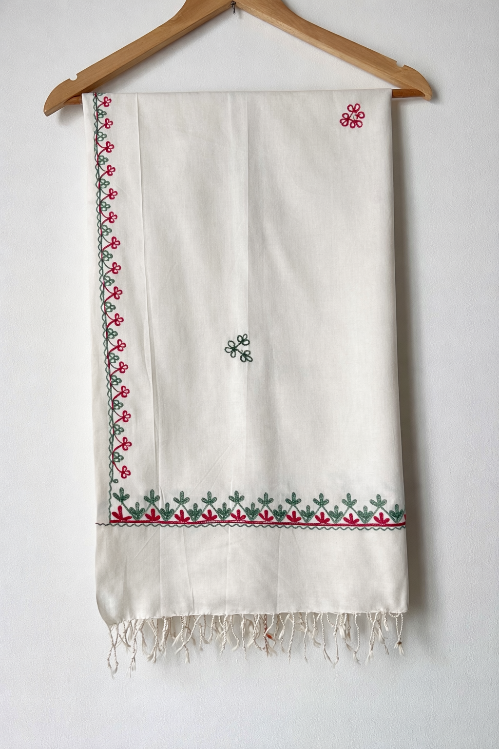 Embroidered Cotton Dupatta - White
