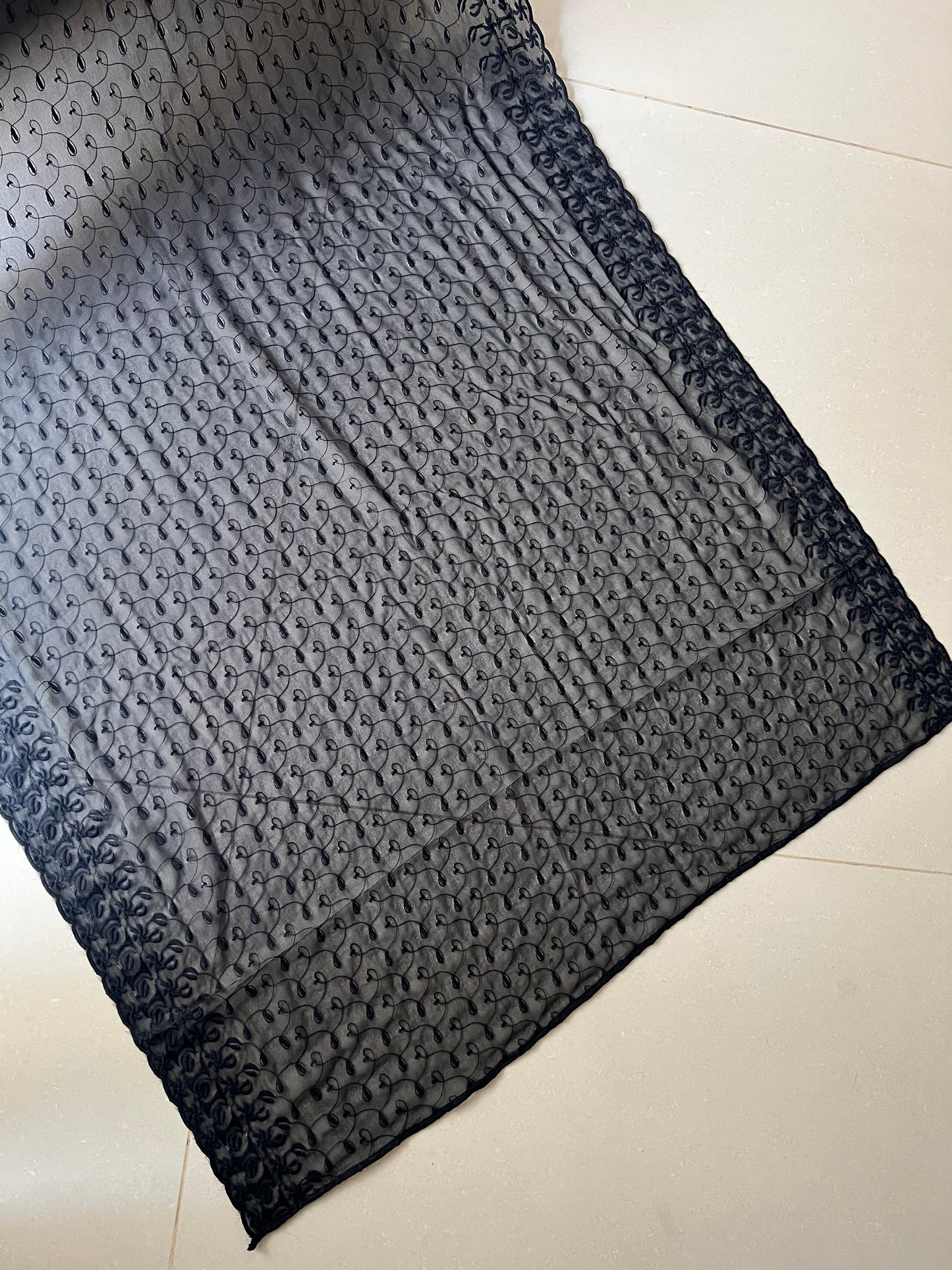 Indian Chikankari Dupatta - Black