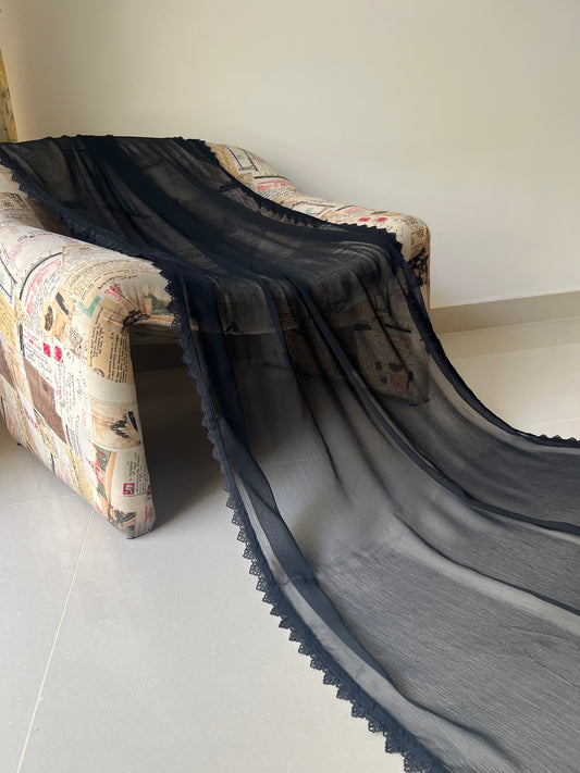 Chiffon Dupatta - Black - D#9