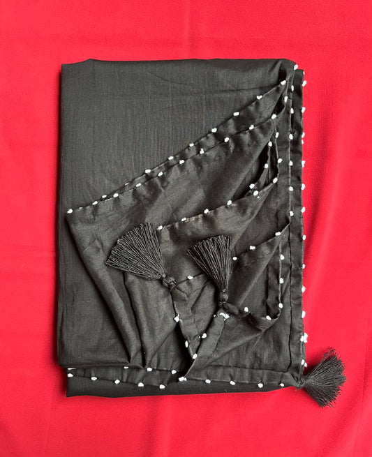 Pure Cotton Moti Taanka Dupatta - Black