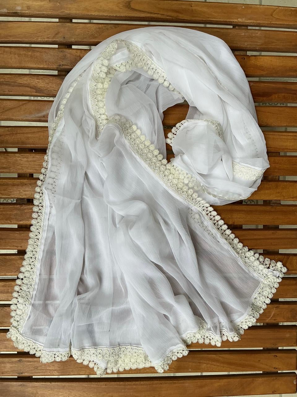 Chiffon Dupatta - White - D#28