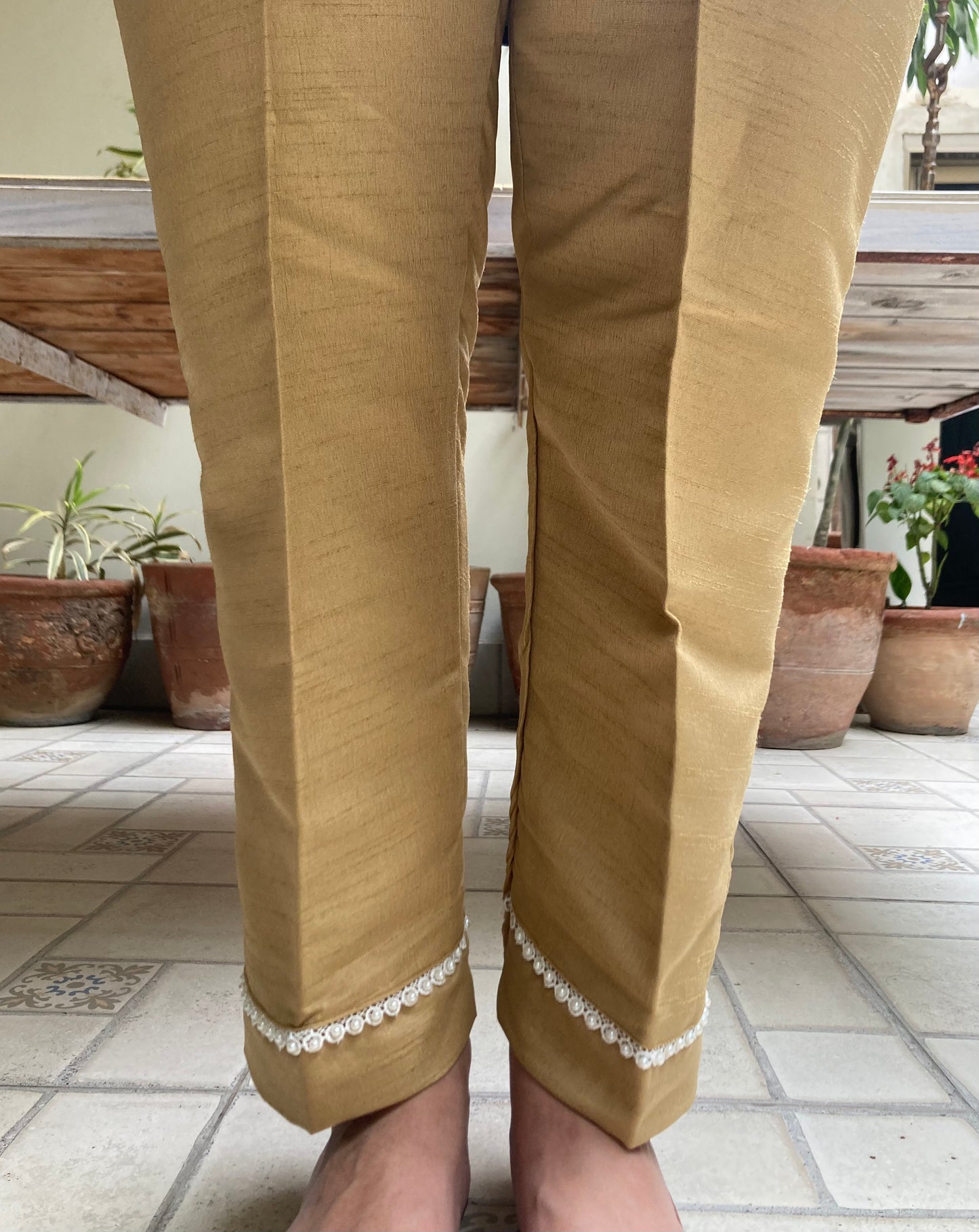 Raw Silk Trousers - Gold