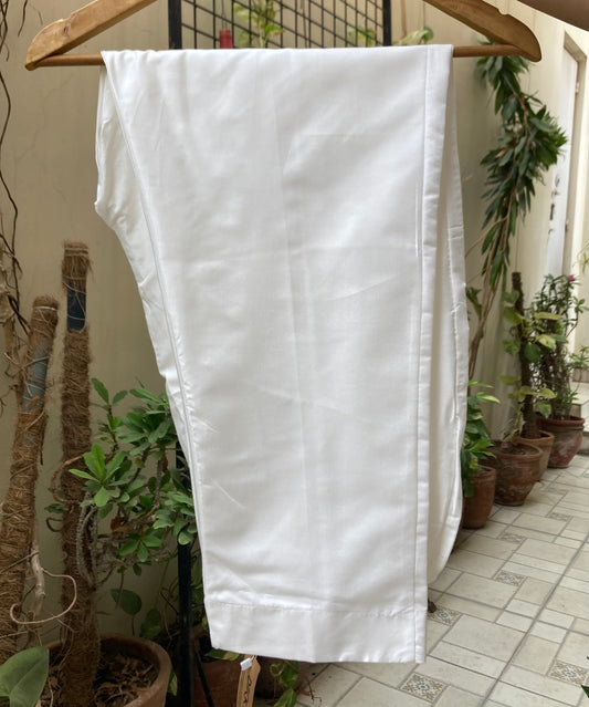 Plain Cotton Silk Trousers - White