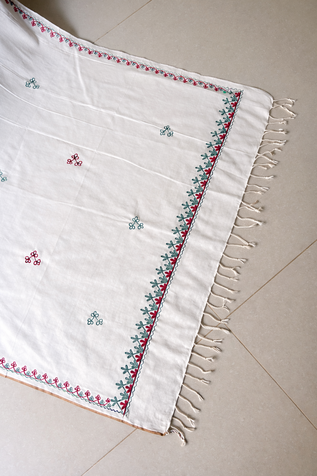 Embroidered Cotton Dupatta - White
