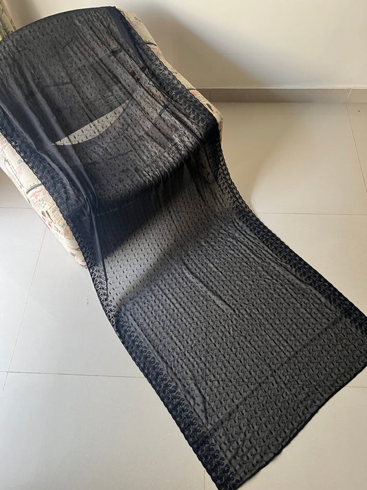 Indian Chikankari Dupatta - Black