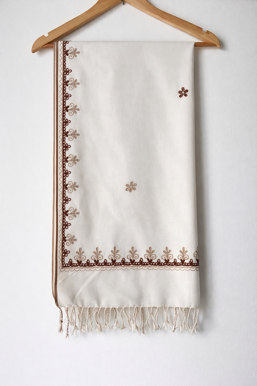 Embroidered Cotton Dupatta - White