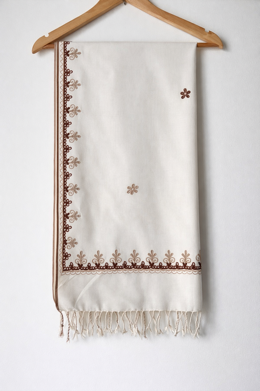 Embroidered Cotton Dupatta - White