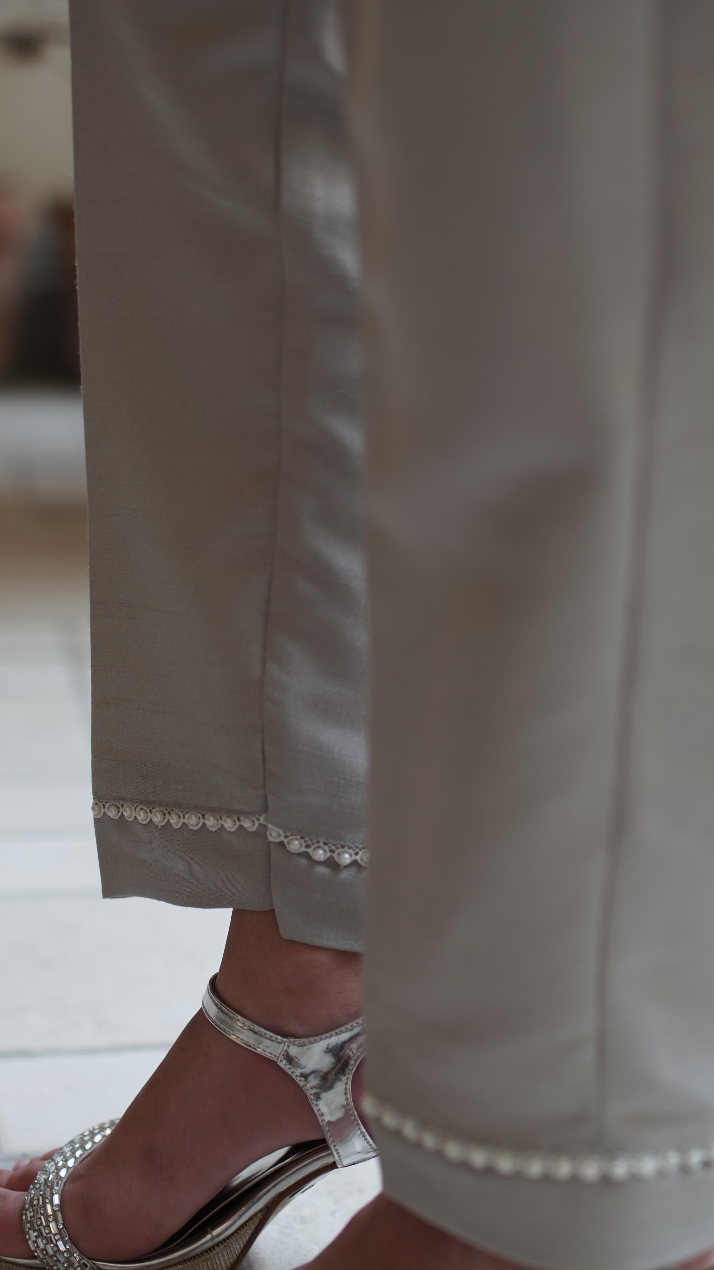 Raw Silk Trousers - Pearl Grey