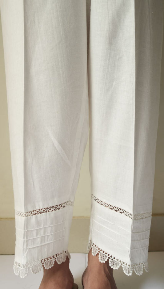 Mesh Lace Trousers - White