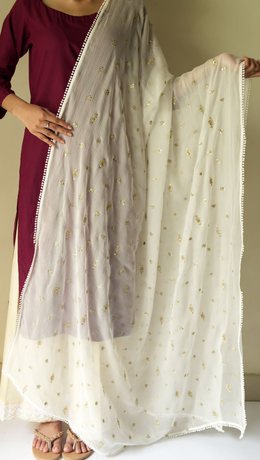 Sequins Dupatta - White