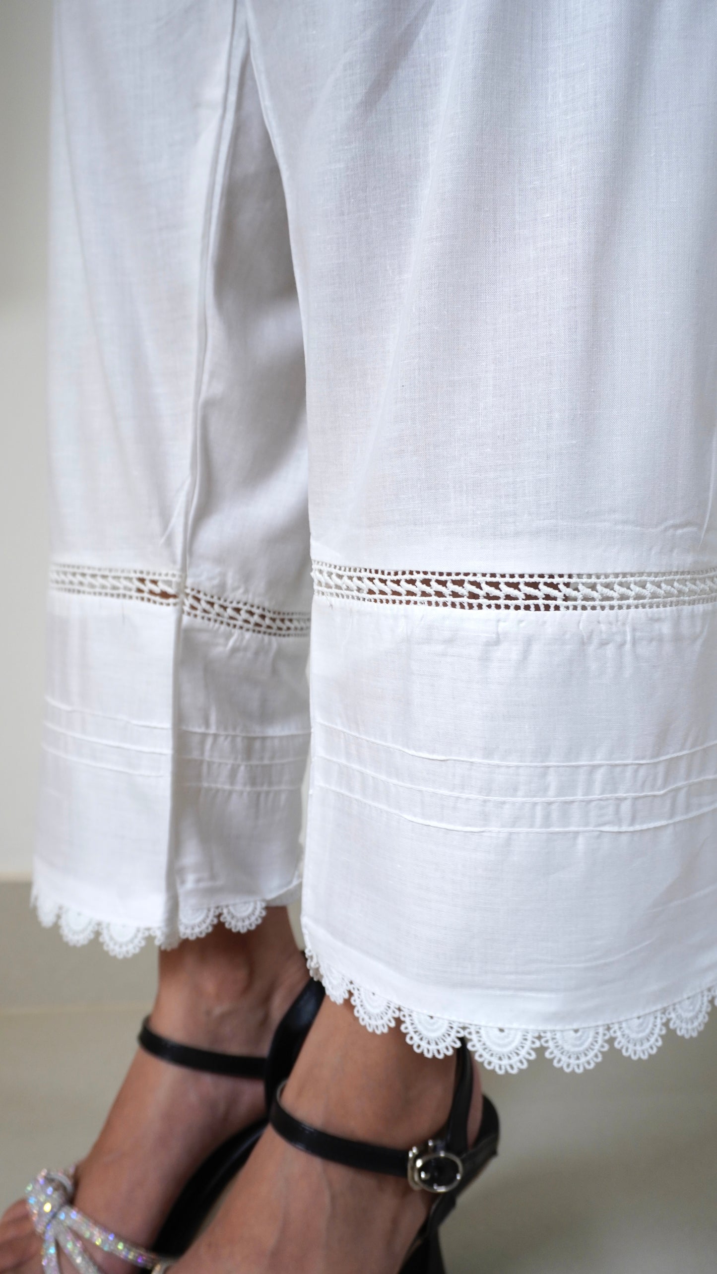 Mesh Lace Trousers - White