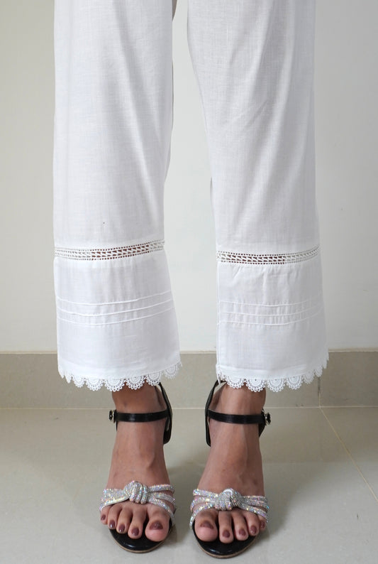 Mesh Lace Trousers - White