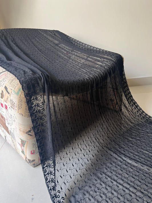 Indian Chikankari Dupatta - Black