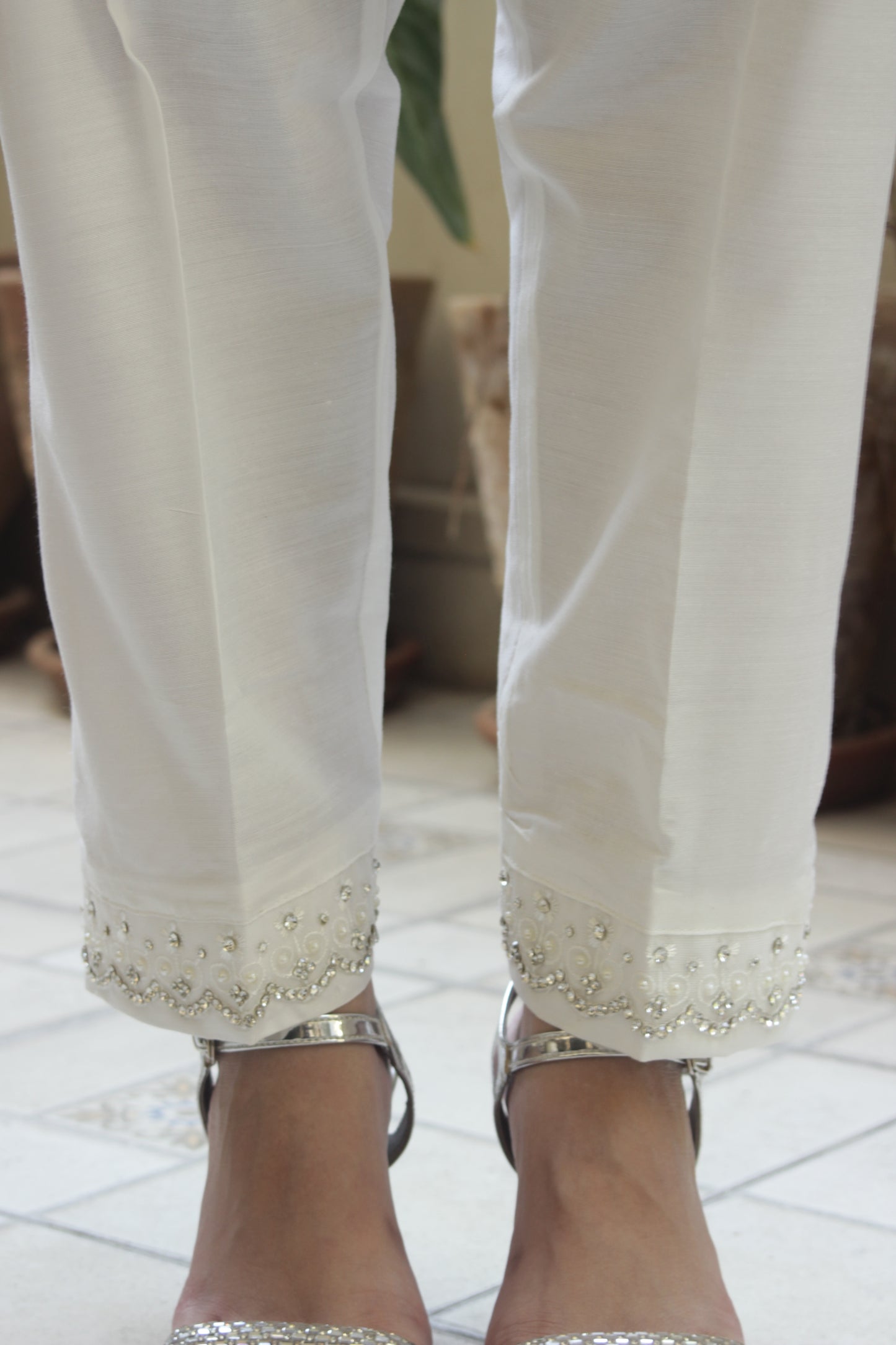 Cotton Silk Zircon Trousers