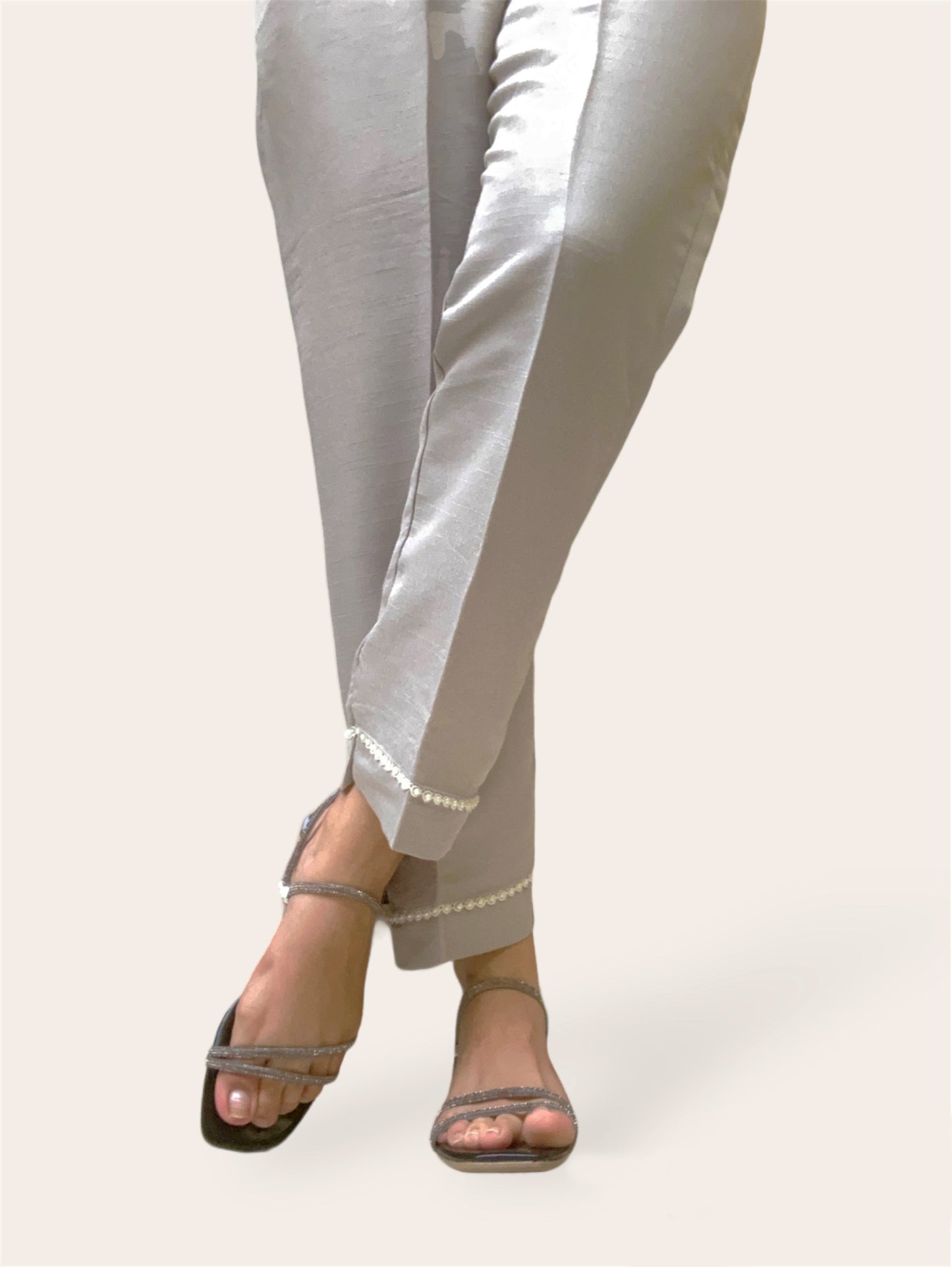 Raw Silk Trousers - Pearl Grey